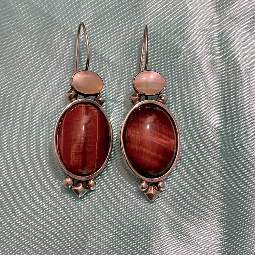 DTR Jay King Sterling Silver 925 Tiger Eye and MOP Dangle Drop Earrings